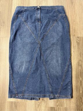 Zero 2 Nine Maternity Denim Midi Pencil Skirt XL Adjustable Waist Y2K Blue